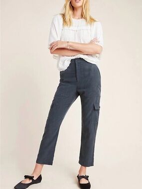 Amadi By Anthropologie High-Rise Cargo Ankle Pants in Dark Blue Washed Size L